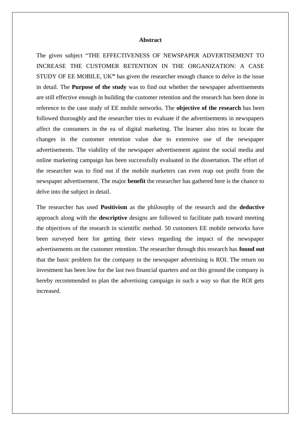 Customer retention dissertation sample preview