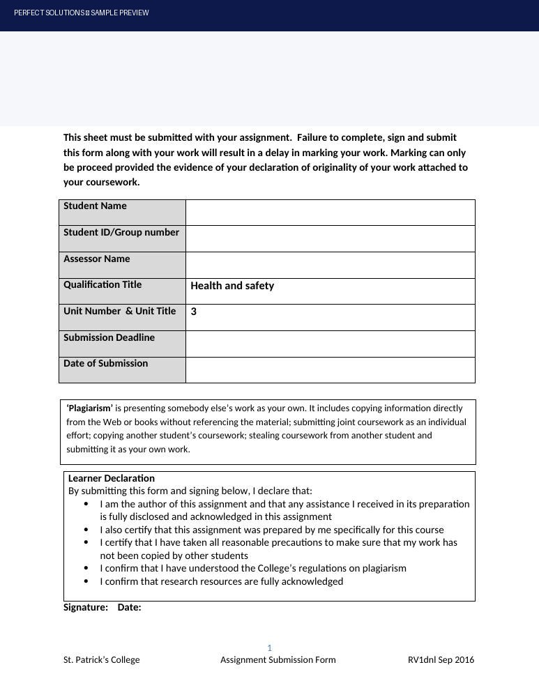 Health and safety assignment sample preview