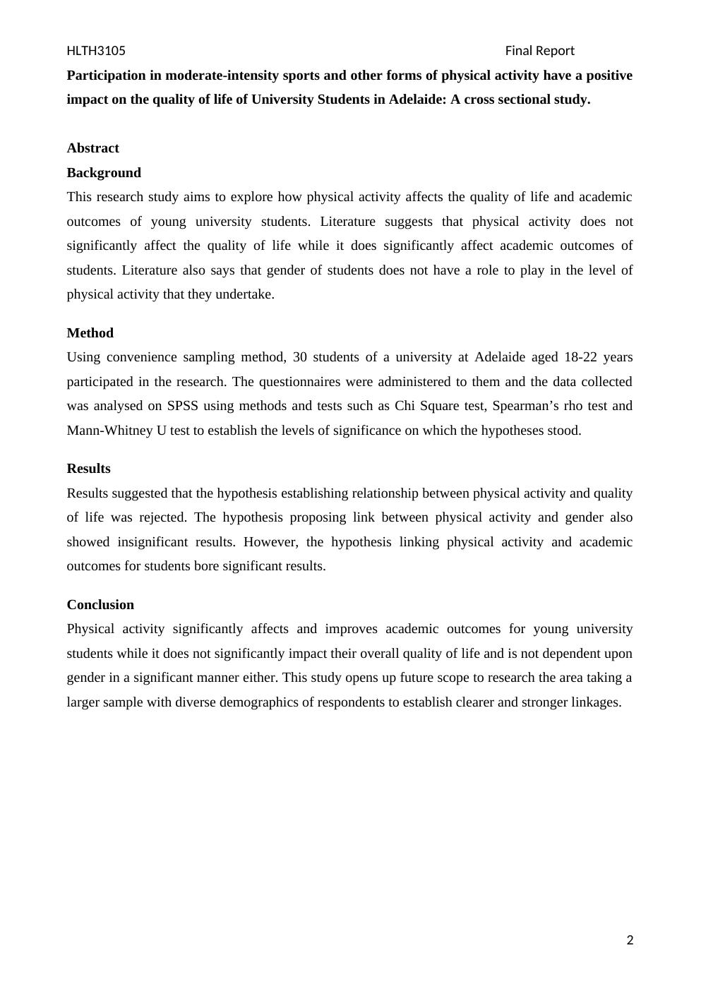 Quantitative health research sample preview